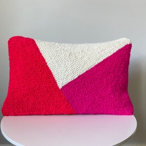 Rectangle Punch Needle Pillow Cover Geometric Color Block Modern Throw image 1