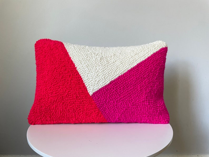 Rectangle Punch Needle Pillow Cover Geometric Color Block Modern Throw image 1