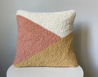 Punch Needle Pillow Cover | Geometric | Color Block | Modern Throw