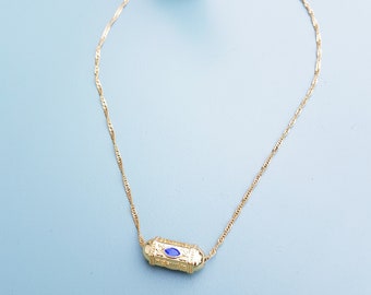 Collier Talisman cylindrique Amulette mauvais oeil au choix - collier bohème, cadeau porte-bonheur, collier gri gri, protection, paon