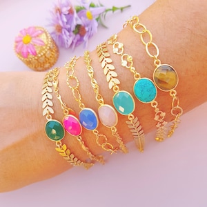 Natural stone bracelet in Turquoise and stylized boho stainless steel chain, Indian bracelet, stainless steel stone bracelet