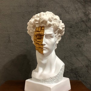 David Sculpture, David Statue, Large David Bust Statue, Pop Art Statue, White and Gold Statue, Greek Bust Statue, Homedecor, Housewarming