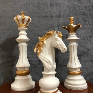 Large Chess Set of 3 Sculpture, Chess Figurine Decor Statue, Large Chess Statue, Chess Figures, Home Decor, Housewarming Gift, Handmade