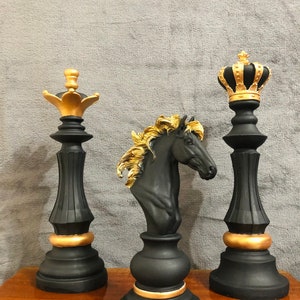 Chess Figurine Decor Statue, Large Chess Set of 3 Sculpture, Chess Figures, Large Chess Statue, Home Decor, Housewarming Gift, Handmade