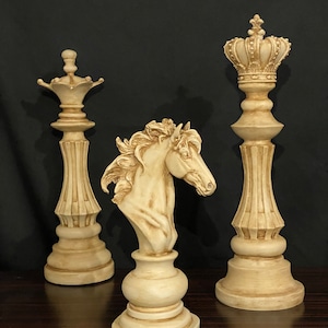 Large Chess Statue, Chess Figurine Decor Statue, Large Chess Set of 3 Sculpture,   Chess Figures, Home Decor, Housewarming Gift, Handmade
