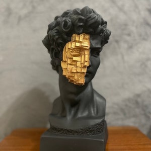 Large David Bust Statue, David Sculpture, David Statue, Greek Bust Statue, Pop Art Statue, Black and Gold Statue, Homedecor, Housewarming