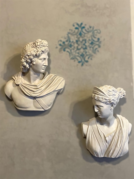 Artemis and Apollo Statue, Apollo & Artemis Wall Sculpture, Set of Two Wall Sculpture, Greek Goddess Statue, Ancient Statue Sculpture, Gift