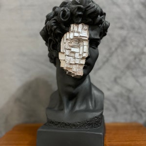 David Statue, David Sculpture, Large David Bust Statue, Pop Art Statue, Black and Silver Statue, Greek Bust Statue, Homedecor, Housewarming