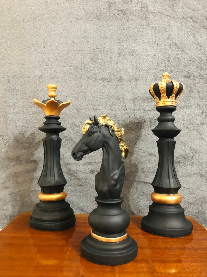 Chess Figurine Decor Statue, Large Chess Set of 3 Sculpture, Chess ...