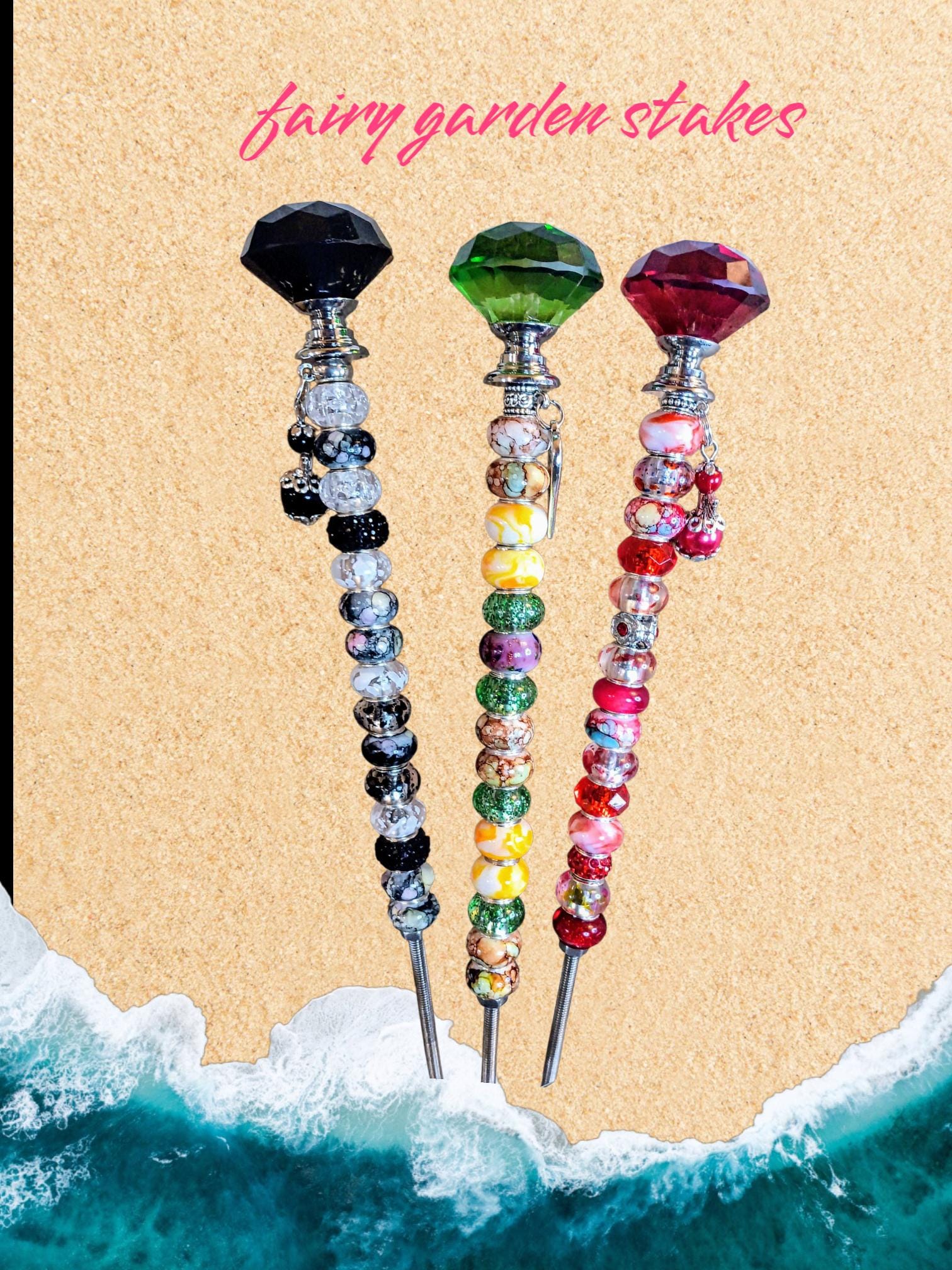 Fairy Garden Stakes with Murano Beads, Suncatcher Garden Stakes, Guardian Angel Charm. Gift for Her, Mom, Sister, Friend, Birthday Present