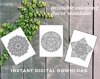 5 flower mandala digital printable colouring pages
