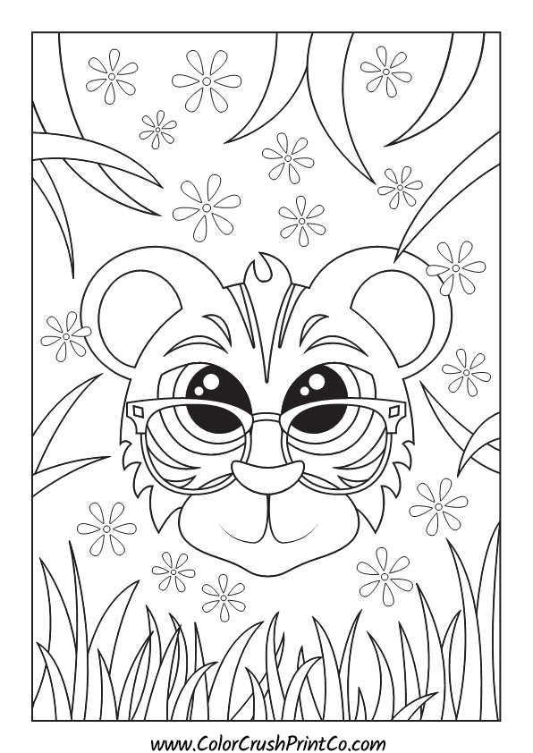 8 Pages Animals With Glasses Coloring Book Pages Bundle 3 Download and ...