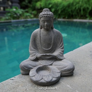 Buddha Meditation with Candle Holder Statue, Solid Concrete Statue, Cement Sculpture, Handmade, Hand Carved, Garden Decor, Home Decor, Gifts