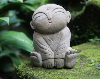 Estatua de piedra Jizo de 20 cm (7,8 pulgadas), guardián Jizo, estatua de Jizo, piedra Jizo, hecha a mano, tallada a mano, Jizo japonés, decoración del hogar y del jardín.
