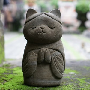 Cat Meditate 7.8inch / 20 Cm, Jizo Statue, Cat Jizo, Cat Lover, Housewarming, Ornament, Handmade, Hand Carved, Garden Decor, Outdoor, Gifts image 5