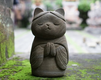 猫の瞑想 7.8インチ / 20 cm、地蔵像、猫地蔵、猫好き、新築祝い、飾り