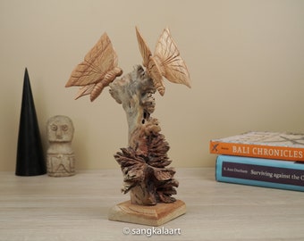 Drewniana rzeźba motyla, drewniana figurka, rzeźba w drewnie, ręcznie rzeźbiona statua, wystrój rodzinny, prezent dla mamy, prezent dla babci
