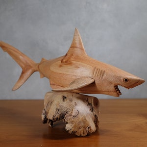 Shark Sculpture, Wooden Fish, Animal, Ornament, Hand Carved, Unique Statue, Natural Colour, Office Decor, Home Decor, Gift For Husband