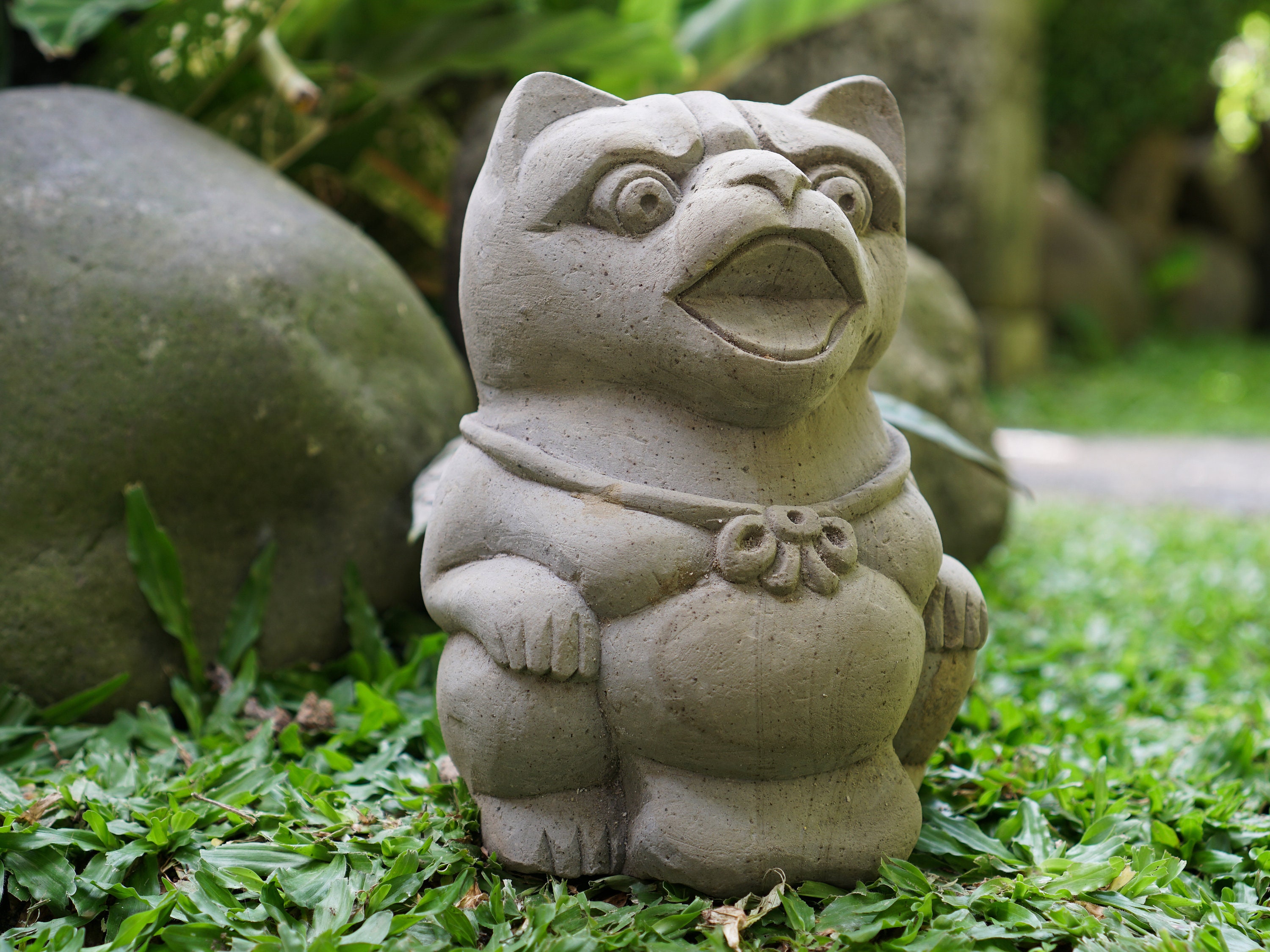 Japanese Tanuki Statue, Stone Statue, Sandstone, Good Luck