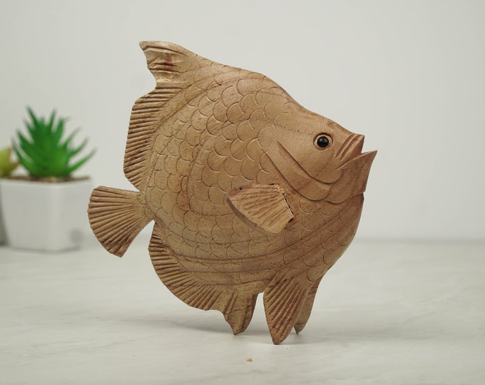 Wooden Fish Statue 5.9 inch - 15 Cm, Fish Statue, Fish Figure, Handmade, Hand Carved, Miniature, Ornament, House Warming, Home Decor, Gifts