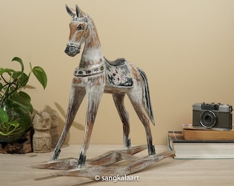 ヴィンテージインド木彫り馬真鍮と銅象嵌ロッキング - Etsy 日本