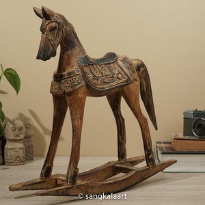 Wooden Rocking Horse Antique Brown Color, Horse Figure, Wood Sculpture, Rocking Horse, Horse Decor, Horse Ornament, Miniature, Gifts