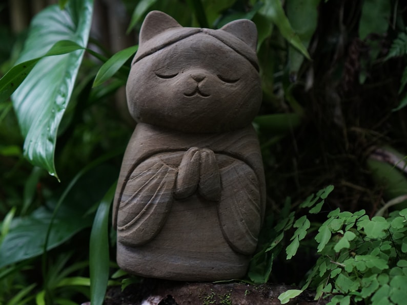 Cat Meditate 7.8inch / 20 Cm, Jizo Statue, Cat Jizo, Cat Lover, Housewarming, Ornament, Handmade, Hand Carved, Garden Decor, Outdoor, Gifts image 7