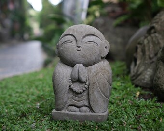 Escultura de piedra Jizo, estatua de Jizo, guardián Jizo, Jizo japonés, tallado en piedra, arenisca, decoración del hogar, decoración de jardín, exterior, regalos