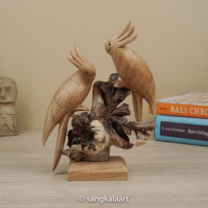 Wooden Couple Parrot Statue, Couple, Wooden Parrot Sculpture, Figurine, Indoor Statue, Wood Carving, Bird, Housewarming, Home Decor, Gifts