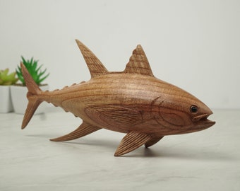 Wooden Tuna Fish Sculpture 11.8" inch - 30 Cm, Tuna Fish, Fish Statue, Wooden Statue, Fish Figure, Fish Lover, Animal, Handmade, Gifts