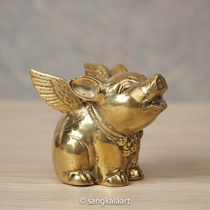 Brass Flying Pig Ornament, Pig Figure, Bronze, Brass, Home Decor, Room Decor, Housewarming, Fathers Day Gift, Gift For Him