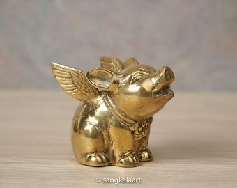 Brass Flying Pig Ornament, Pig Figure, Bronze, Brass, Home Decor, Room Decor, Housewarming, Fathers Day Gift, Gift For Him