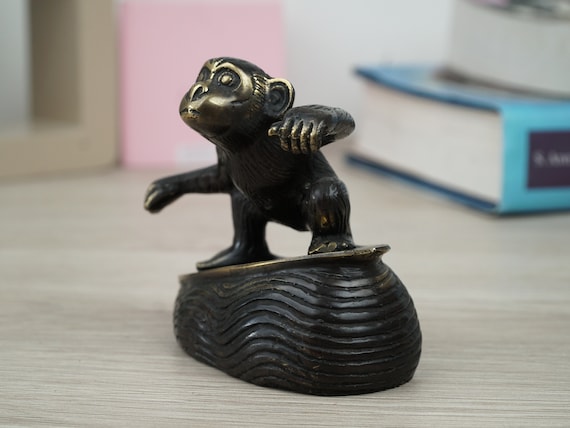 Bronze Funny Monkey Surfing, Surfing, Surf, Monkey Figure, Bronze