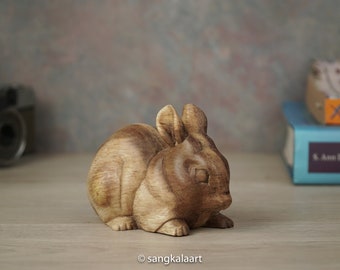 HolzKaninchen Skulptur, Hase Statue, Holzschnitzerei, handgeschnitzt, Handarbeit, Wohndekoration, Wohndekoration, Geschenkidee