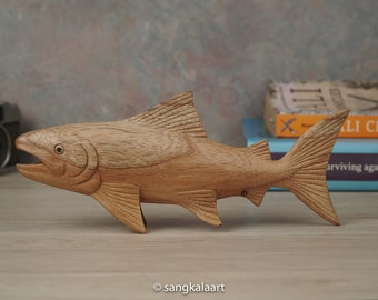 木製 木製魚の彫刻 - 手彫り魚像 Treasures Simple of Land Amazon.co.jp: 約30cm 魚型彫刻 工芸品