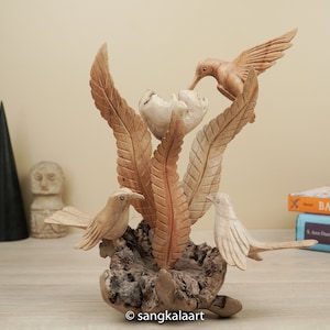 Wooden Hummingbirds Sculpture, Three Birds Statue, Birds Figure, Wood Carving, Birds Lover, Holiday, Summer, Gift For Her, Gifts
