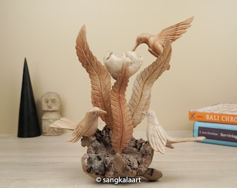 Wooden Hummingbirds Sculpture, Three Birds Statue, Birds Figure, Wood Carving, Birds Lover, Holiday, Summer, Gift For Her, Gifts