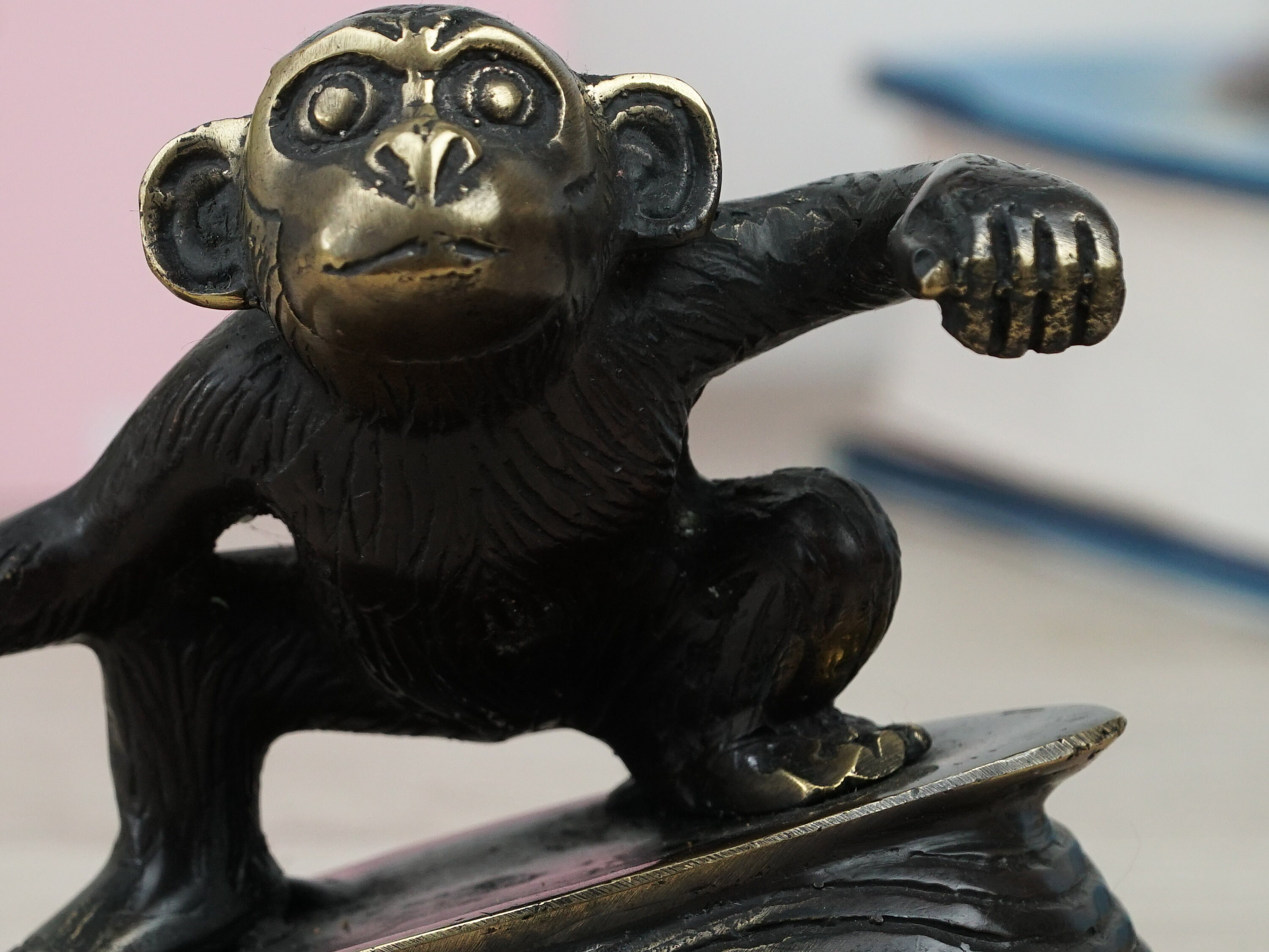 Bronze Funny Monkey Surfing, Surfing, Surf, Monkey Figure, Bronze
