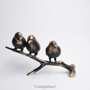 Bronze Birds Perching Statue, Bird Figurine, Love Bird, Brass, Animal, Handmade, Ornament, Nursery Decor, Gift for Kids