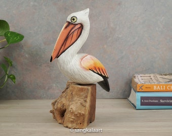 Wooden Pelican Bird, Large Bird, Water Bird, Wood Bird, Wood Carving, Handmade, Hand Carved, Handicraft, Bird Ornament, Housewarming