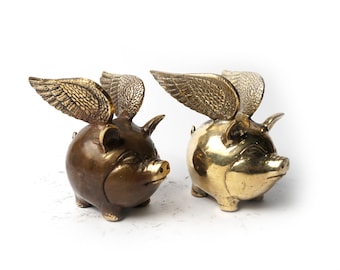 Bronze Flying Pig Statue, Flying Pig Figure, Flying Pig Lover, Handmade, Hand Carved, Ornament, Housewarming, Home Decor, Room Decor, Gifts