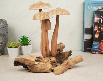 LARGE Wooden Mushroom Figurine, Forest Art, Personalized Statue, Natural, Ornament, Floral, Tropical Decor, Shelf Decoration, Gift for Mom