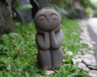 Escultura de piedra Jizo de 20 cm. Estatua de piedra, hecha a mano, tallada a mano, para inauguración de la casa, decoración de jardín, decoración del hogar, regalos.