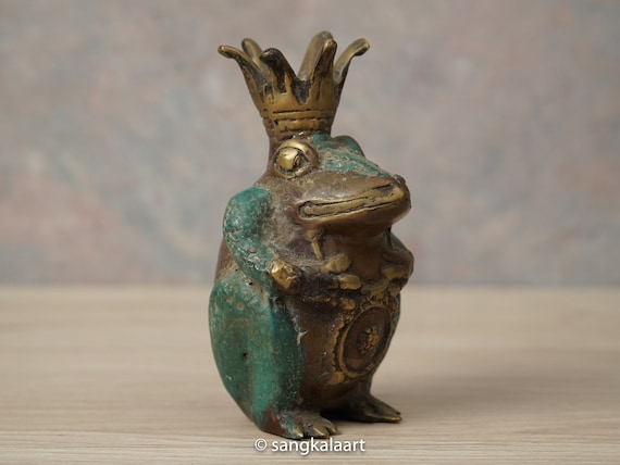 Frog With Crown, Bronze Sculpture, Antique Statue, Ornament, Home Decor, Room Decor, Fathers Day Gift, Gift For Him, Personalized Gift
