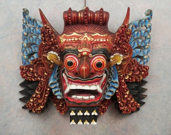 Wall Hanging Decor, Balinese Head Barong Sculpture, Bali Barong, Handmade, Handicraft, Hand Carved, Ornament, Housewarming, Wall Decor