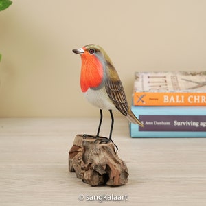 Wood American Robin Bird Sculpture, Bird Statue, Bird Lover, Animal, Handmade, Wood Carving, Ornament, Housewarming, Home Decor, Gifts