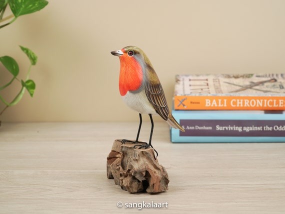 Inséparable - 20 Cm H - Oiseau En Bois Sculpté à La Main (tête Noire/dos Bleu Foncé) - Canada