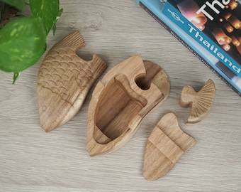 Bali Magic Box Yoga Cat Handmade Wooden Puzzle Hidden Compartment Ornament Gift 