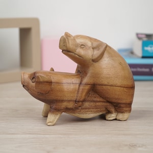 Pareja de cerdos de madera, Talla de madera, Handamde, Artesanía, Ornamento, Calentamiento de la casa, Decoración del hogar, Decoración de la habitación, Arte