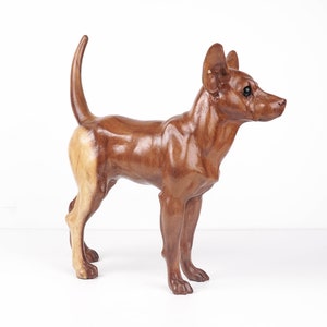 Wooden Dog Sculpture 11.8&quot; inch - 30 Cm, Wood Statue, Handmade, Hand carve, Miniature, Housewarming, Ornament, Home Decor, Room Decor, Gifts